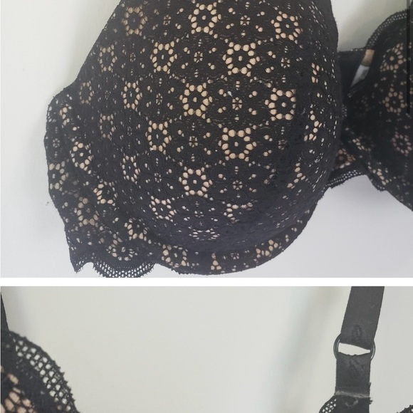Aerie Black Lace Underwire Bra 34D Plunge Boho Lingerie Boudoir - Picture 3 of 4